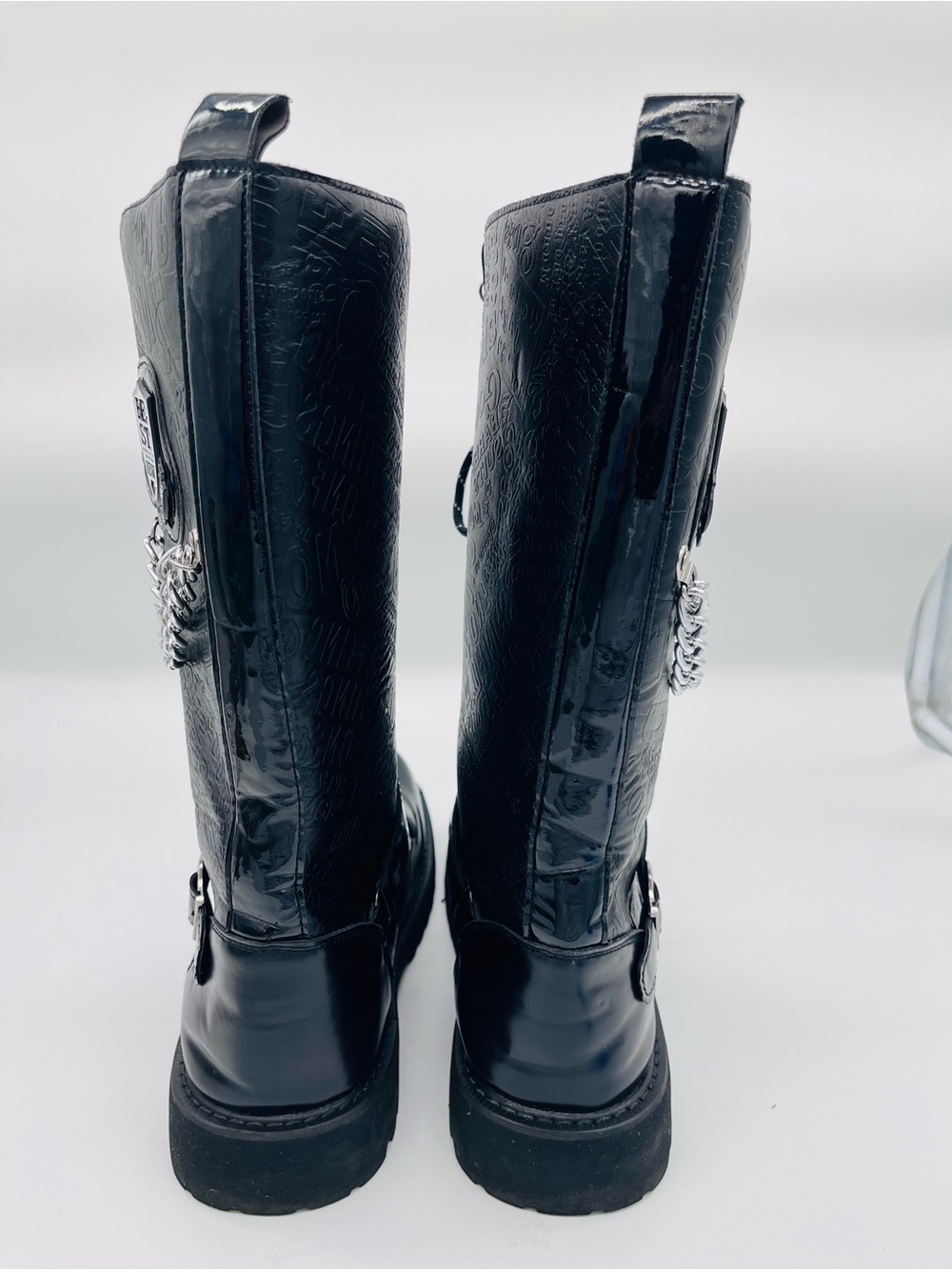 “BEST NEW” Steampunk Goth Moto Combat Boots with Chain Detail - Picture 4 of 8